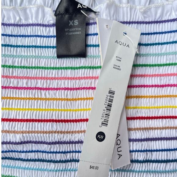 Aqua Rainbow Stripe Off Shoulder Smocked Ruffle Crop Top - Size XS - Picture 6 of 11